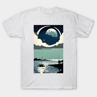 Blue Moon bay abstract line art T-Shirt